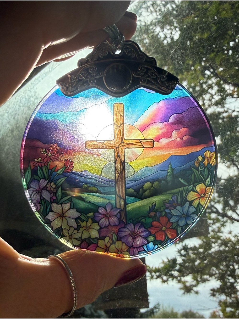 Stained Glass Cross Suncatcher and or Ornament - Multicolor Home Art - Stunning! - Picture 1 of 3